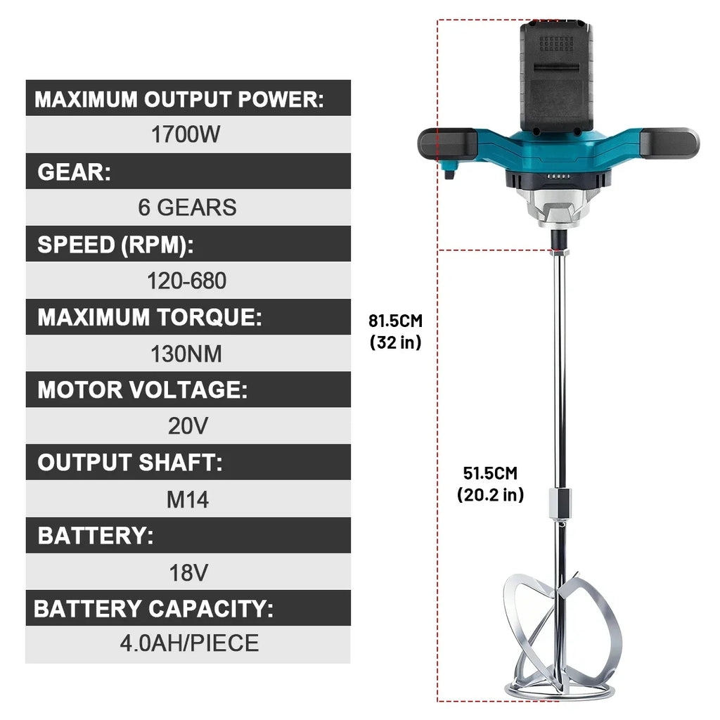 Gisam 6Speed Brushless Electric Concrete Mixer Cordless Cement Mortar Plaster Mixer Blender Paint Mix For makita 18v battery pin