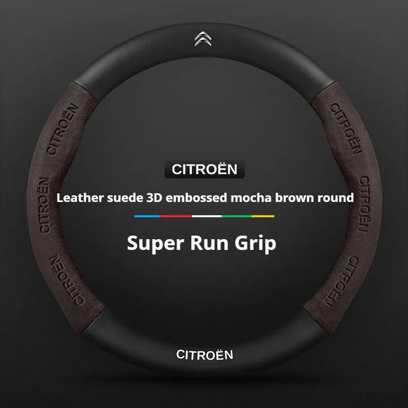 For Citroen C1 C2 C3 C4 C5 C6 VTS Xsara C-Crosser Berlingo Jumpy Carbon fiber Suede Car Steering Wheel Cover Auto Accessories