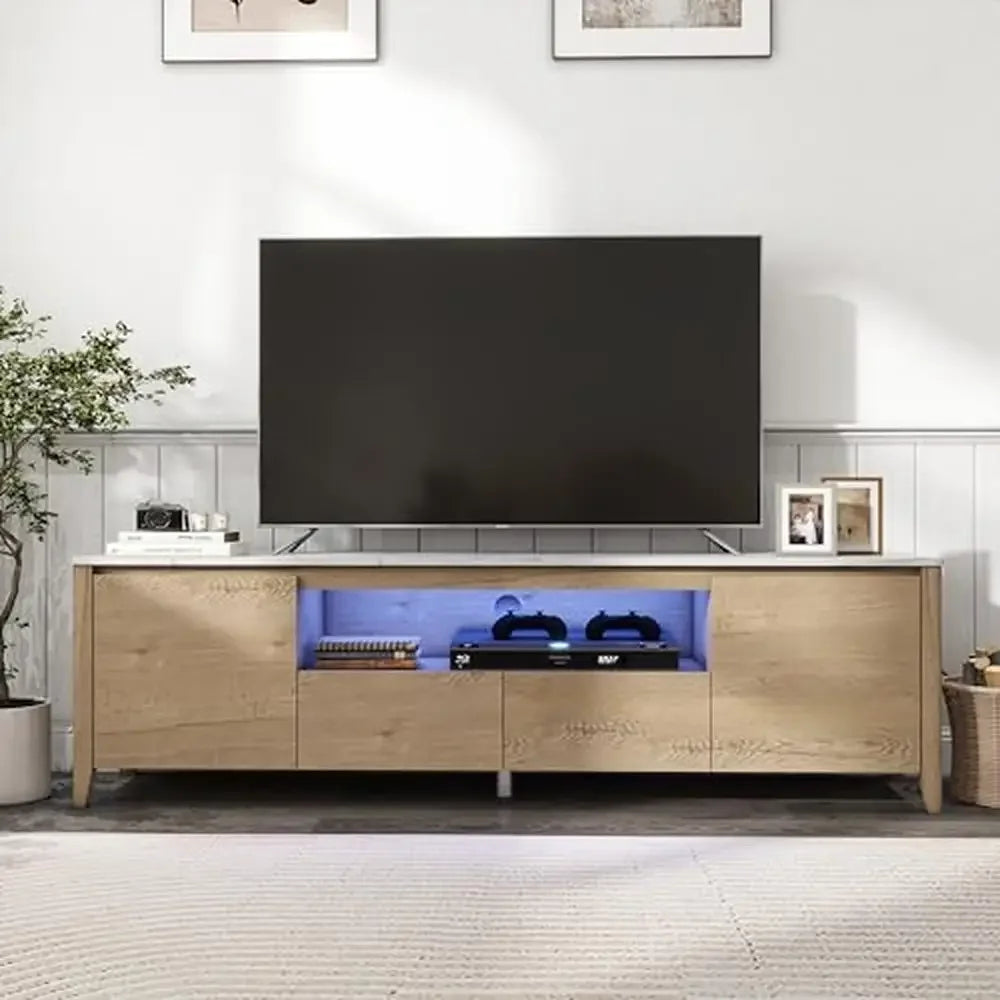 Modern TV Stand LED Lights Storage Space Entertainment Center Gaming Living Room Cabinet 70 inch 80 inch TV Lighted Coffee Table