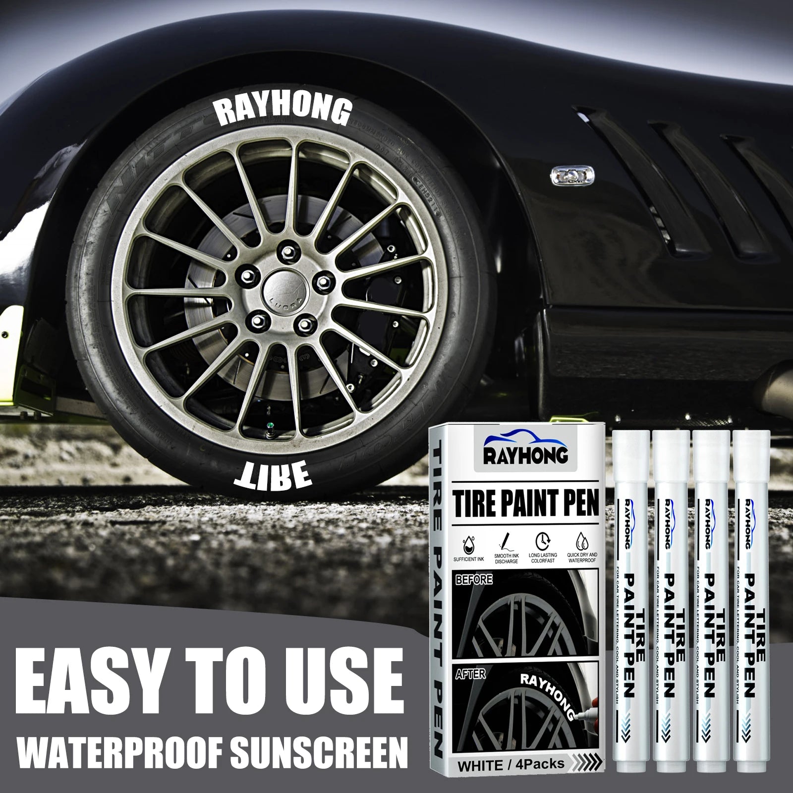 Rayhong 4pack Tire Paint Pen, Car Tire Letter Pen, Decorative Modifica
