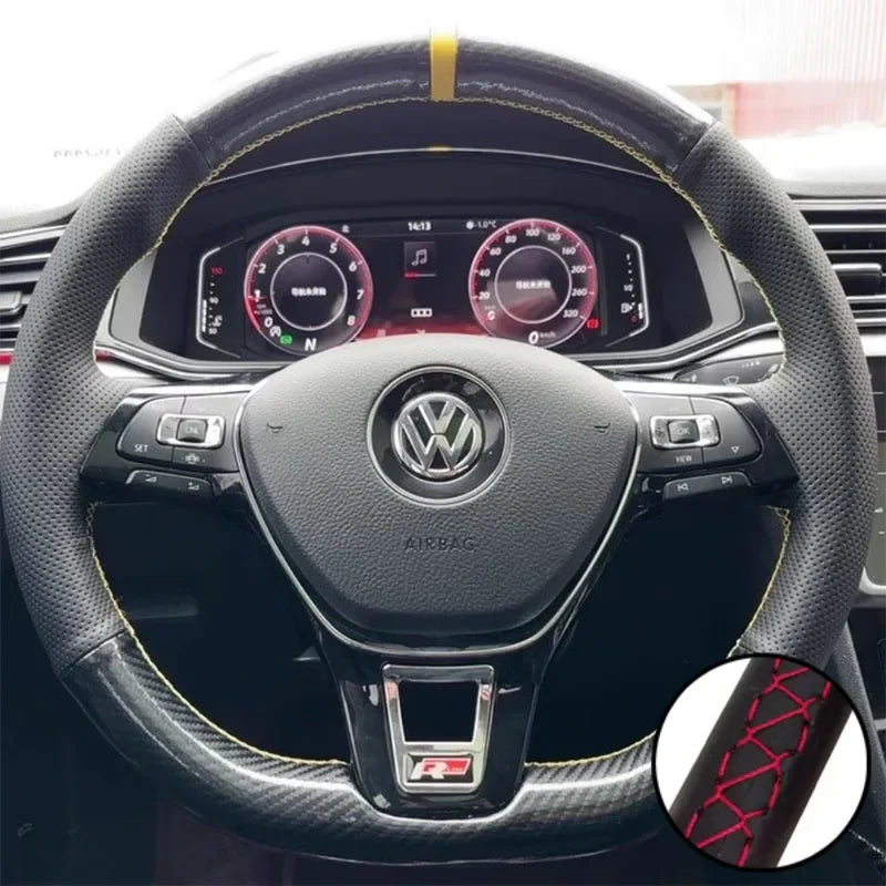 Car Steering Wheel Braid Cover Carbon Fiber Leather For Volkswagen VW Golf 7 Mk7 New Polo Jetta B8 Avant Car Interior