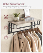VASAGLE Wall wardrobe with Shelf Wall Shelf with 5 Removable Hooks Wall Mounted Hanger Regardless with Hanging Bar
