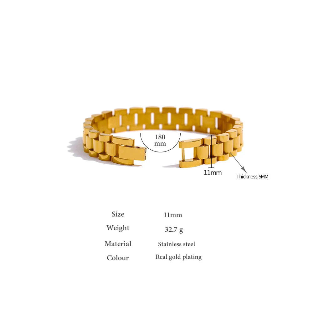 Yhpup Stainless Steel Chain Bracelet - Simple 18K Gold Plated Heavy Metal Fashion Jewelry for Men & Women | AlluCanFind