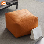 OTAUTAU Faux Leather Square Plaid Pouf Ottoman Stool Door Side Footrest Footstool Floor Seat Beanbag Futon with Filler JD012