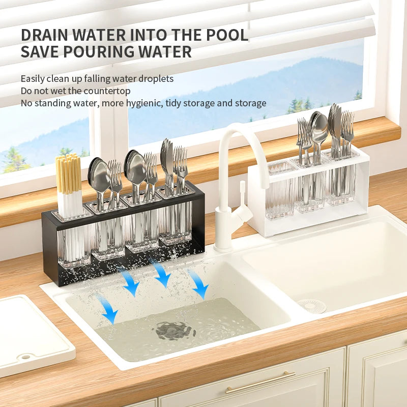 Sink countertop, chopstick cage, multifunctional spoon fork storage rack, tableware drainage rack, storage kitchen utensils