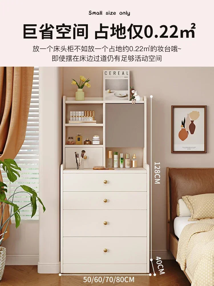 Bedroom Cream Style Dressing Table, Solid Wood Dressing Table, Small Bedside Table, Small Storage Cabinet Dressers for Bedroom