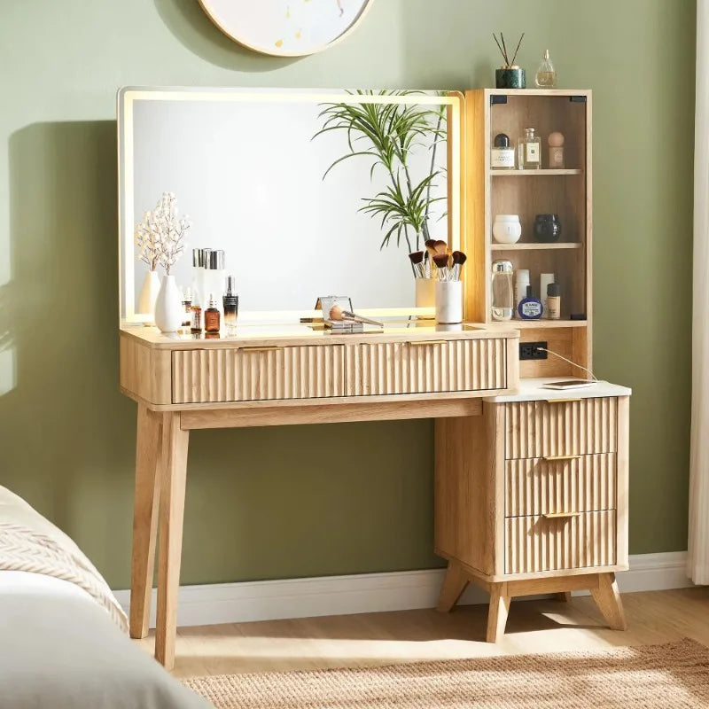 Luxurious and High-grade Cosmetic Table, Large-capacity and Multi-storage Closet Integrated Dresser with Mirror Cosmetic Table