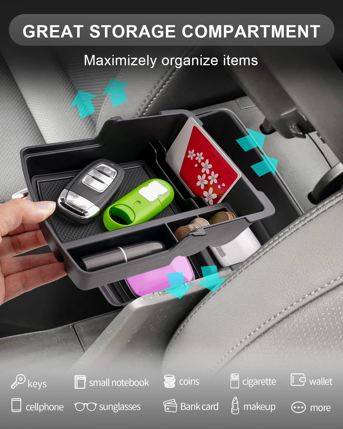 RUIYA Car Armrest Box Storage for Hyundai Kona SX2 2024 2025 2026 Central Control Container Auto Hyundai Kona 2024 Accessories