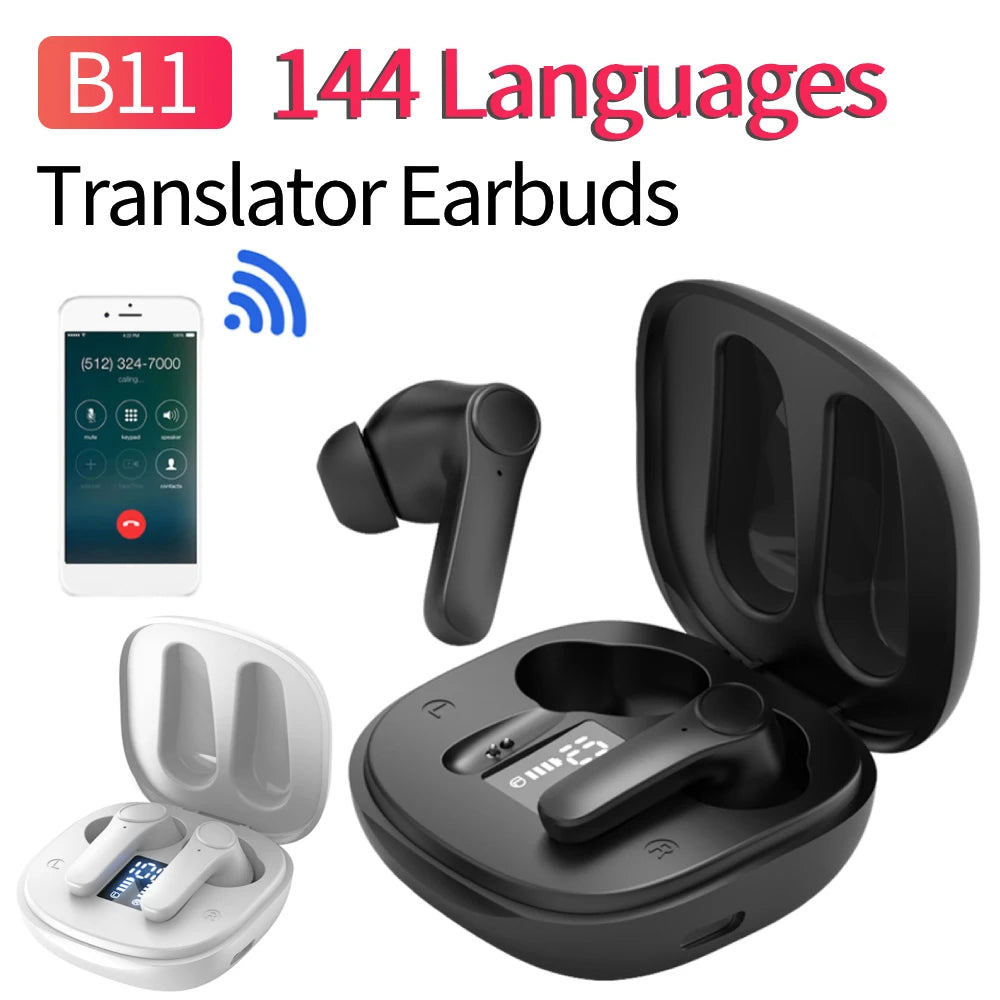 B11 144 Languages Real Time Translator Earbuds Wireless BT Translation Earphones Noise Cancelling for Sports Business Travel