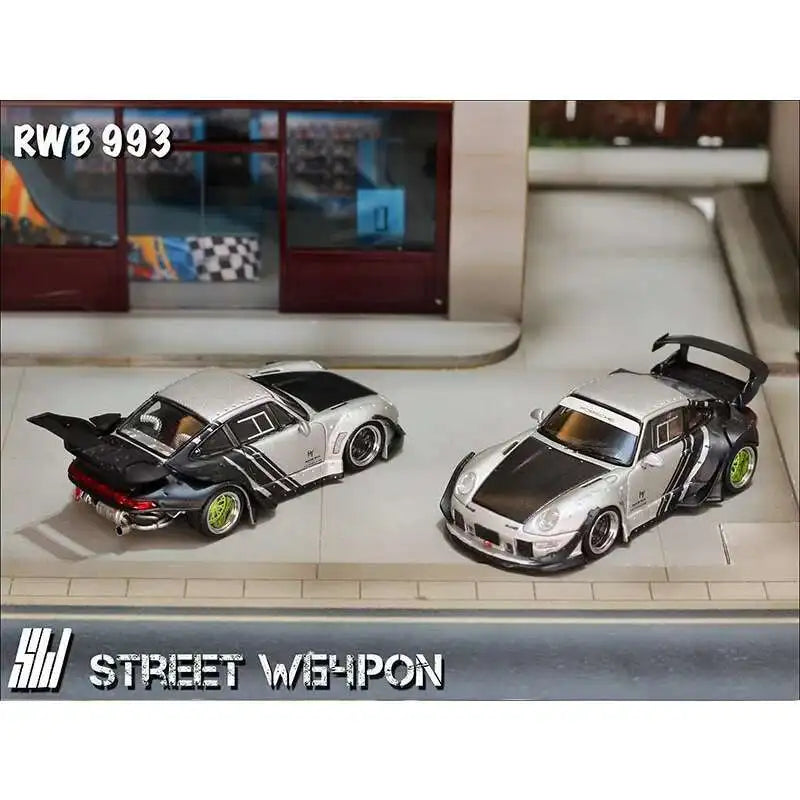SW 1:64 RWB 993 Matte Silver Cyberpunk Diecast Diorama Car Model Collection Toy