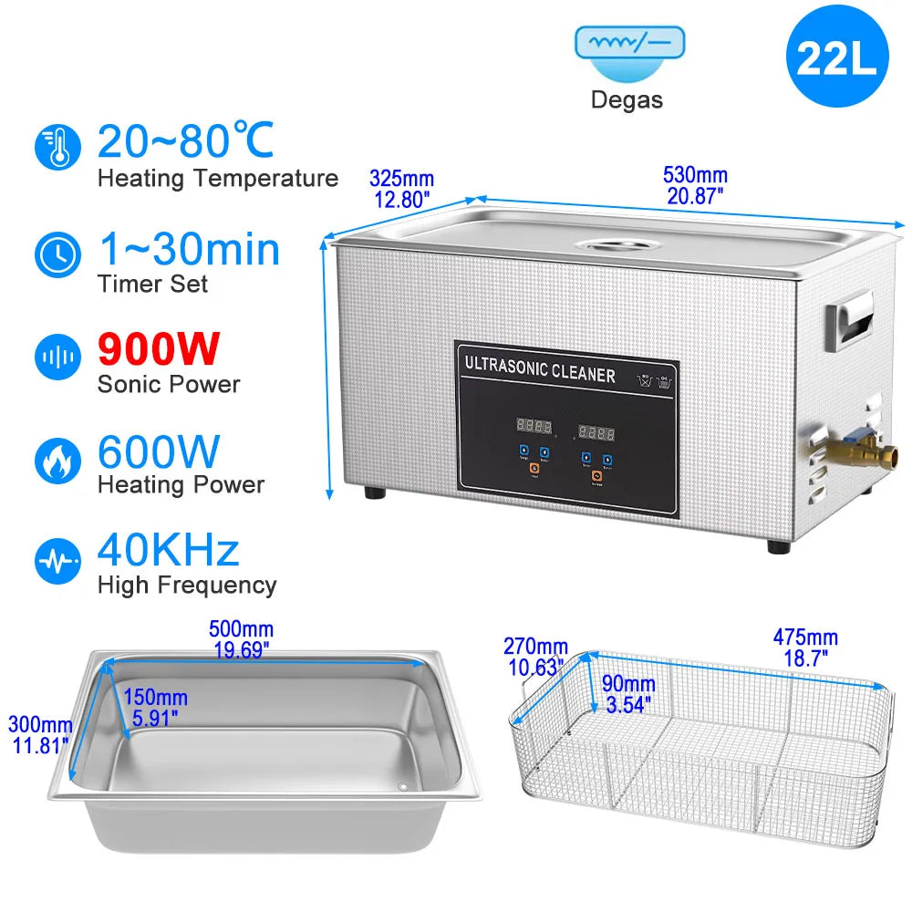 Ultrasonic Cleaner 1L 2L 3L 6L 10L 22L 30L Ultrasonic Bath EU UK Plug Portable Heated 600W Cleaning Washing Ultrasound Machine