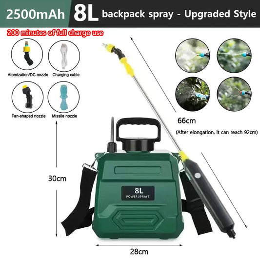 High-Pressure Agricultural Sprayer Lithium Battery 8L Backpack Pesticide Sprayer New Disinfection Irrigation Electric Sprayer