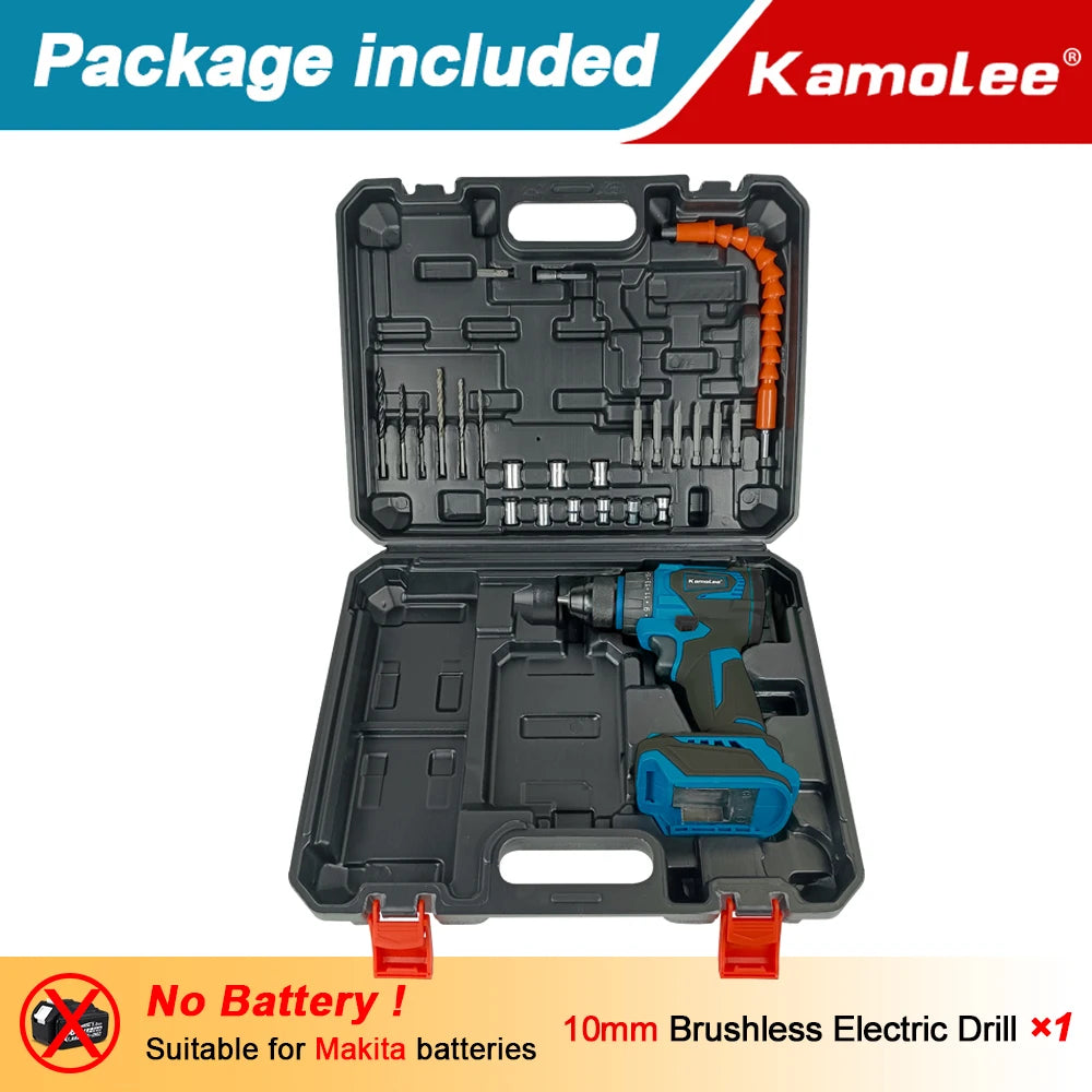 Kamolee 13MM New Brushless Electric Impact Drill Cordless Screwdriver Lithium Battery Charging Hand Drill For Makita 18V Battery