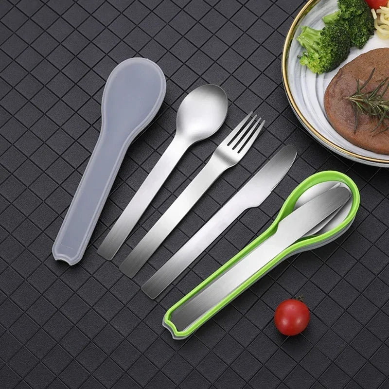 Portable Cutlery, 4 Pieces Covered Stainless Steel, Complete Dining Table Set of Tableware, Kitchen Gadget Set, Dinner Knife