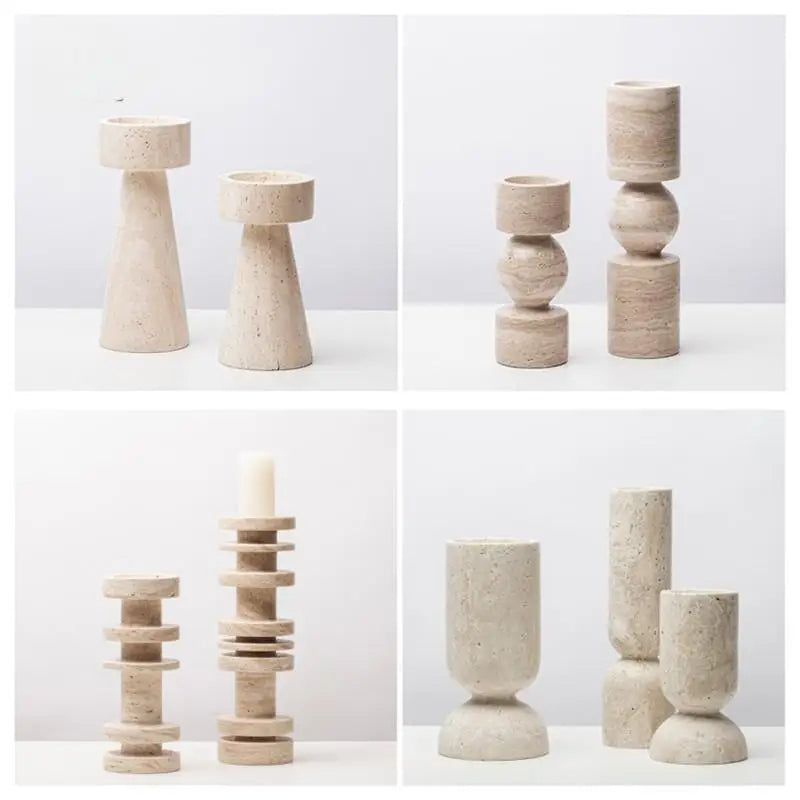 New Chinese Style Yellow Travertine Candle Holder - Elegant Home Decor for Living Room, Coffee Table, Dining Table & Model House
