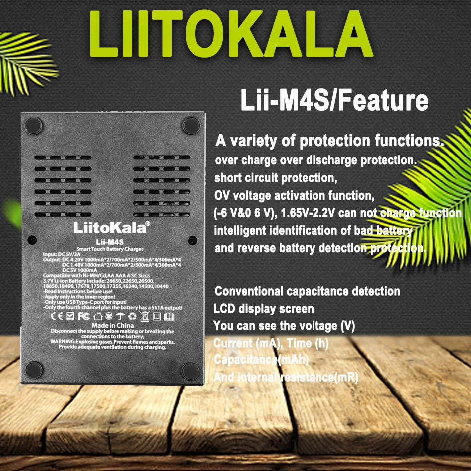 LiitoKala Lii-M4S 18650 LCD Multifunctional Battery Charger For 3.7V 1.2V 26650 21700 14500 18350 17500 AA AAA A C And Other