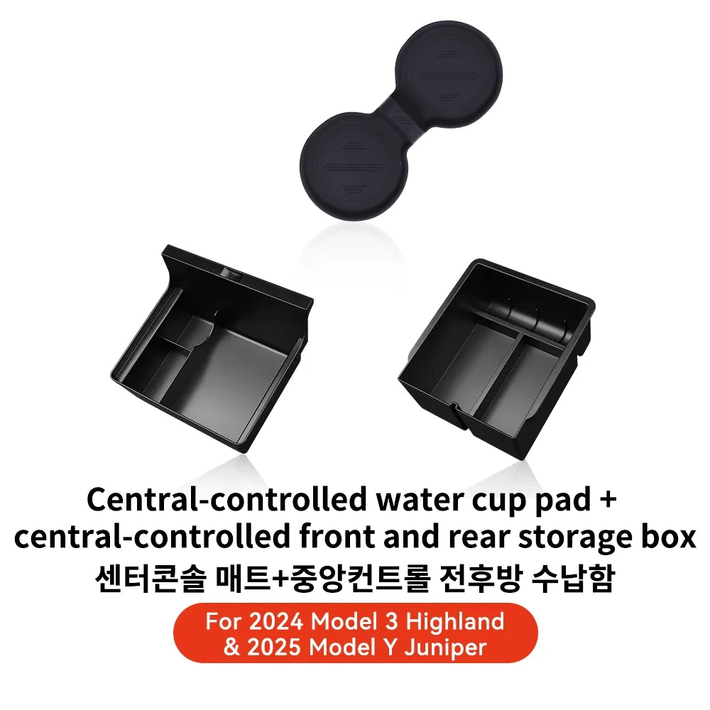 YZ For Tesla Model 3 Highland 2024 Model Y Juniper 2025 Storage Box Center Armrest Hidden Box Cup Holder Organizer Accessories
