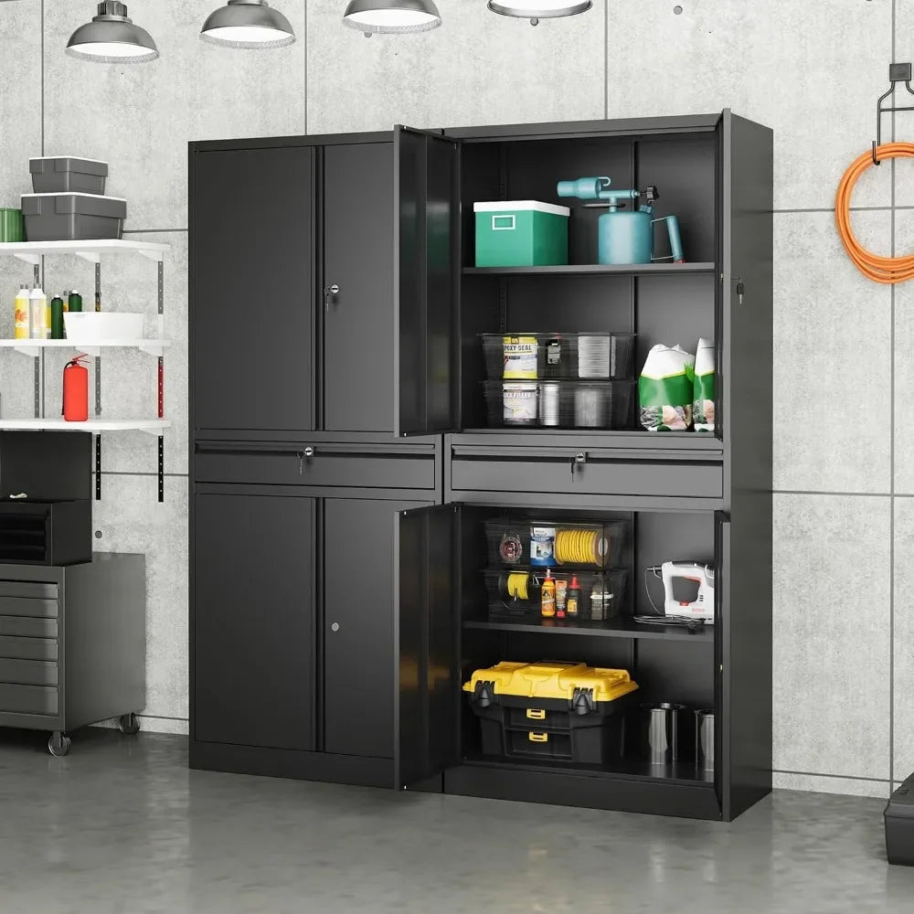 Metal Garage Storage Cabinet with Locking Doors and Adjustable Shelves, Tool Storage Cabinet with 1 Drawer - 71" Steel Cabinet
