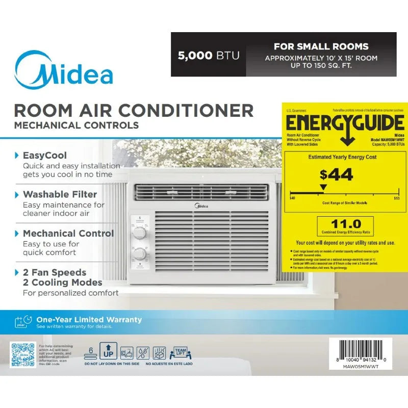 Midea 5,000 BTU 150 Sq ft Mechanical Window Air Conditioner, White, MA