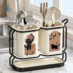 Cute Cat Kitchen Storage Basket Durable Standing Chopsticks Holder Organizer No-drill Tableware Drainer Kitchen