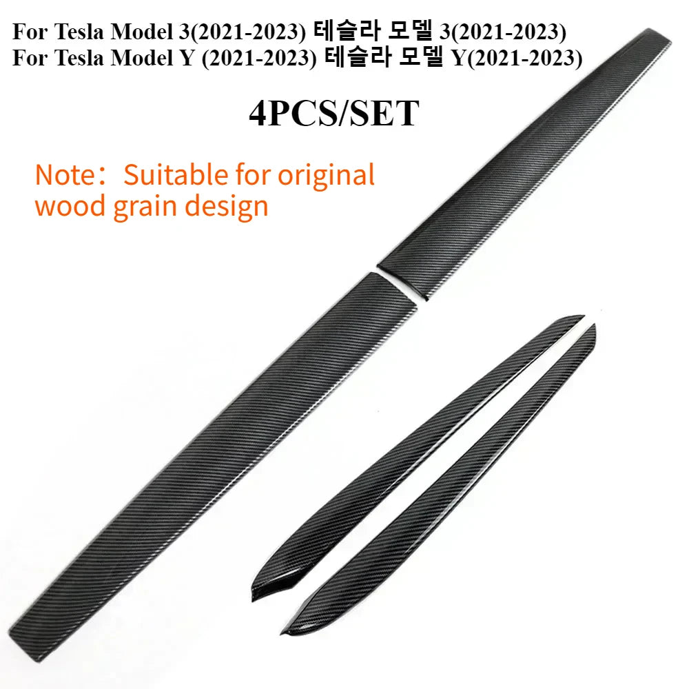 Car Door Side Trim Dashboard Cover For Tesla Model 3 Y Carbon Fiber Pattern Front Interior Dashboard Central Control Trim Strip
