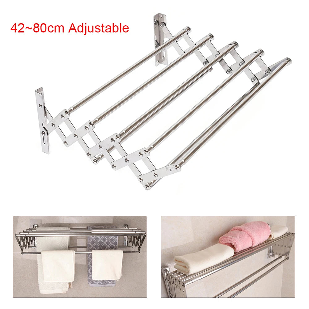 Retractable Adjugtable Towel Rail Rack Holder Wall Mounted Socks Drying Rack Laundry Hanger Wall-Mounted Expandable Folding