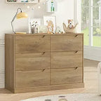 Modern 6 Drawer Dresser for Bedroom, Double Chest of Drawers with Storage, Large Wooden Storage Dresser Organizer with Cut-Out