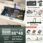 Stainless Steel New Waterfall Kitchen Sink Digital Display Dishwashing Sinks With Draining Rack Embossed Extra Large Single Slot