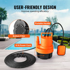 VEVOR Utility Pump 1585/2510/4000 GPH High Flow Sump Pump Submersible Water Pump with 10ft Long Power Cord for Draining Water