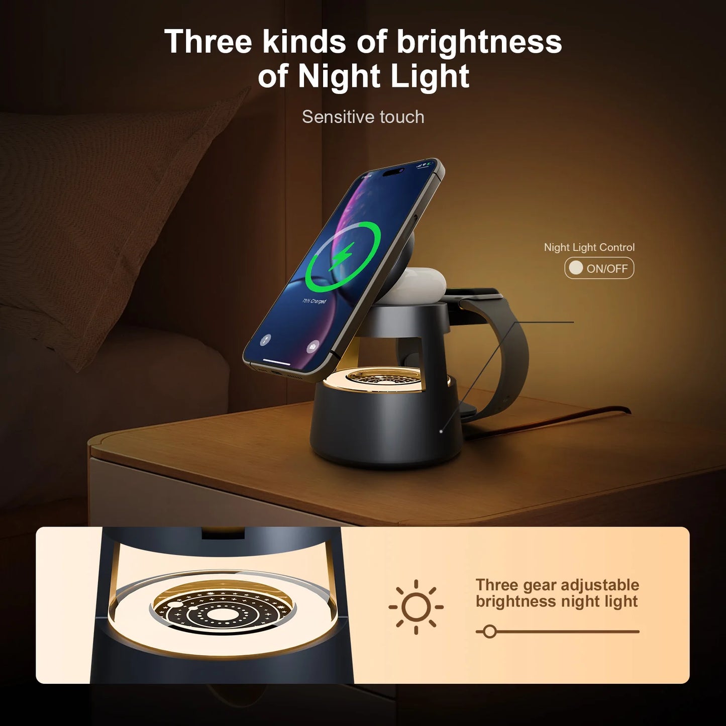 4-in-1 Magnetic Wireless Charging Station - 15W Fast Charger with Foldable Night Light for iPhone, Apple Watch & AirPods | AlluCanFind