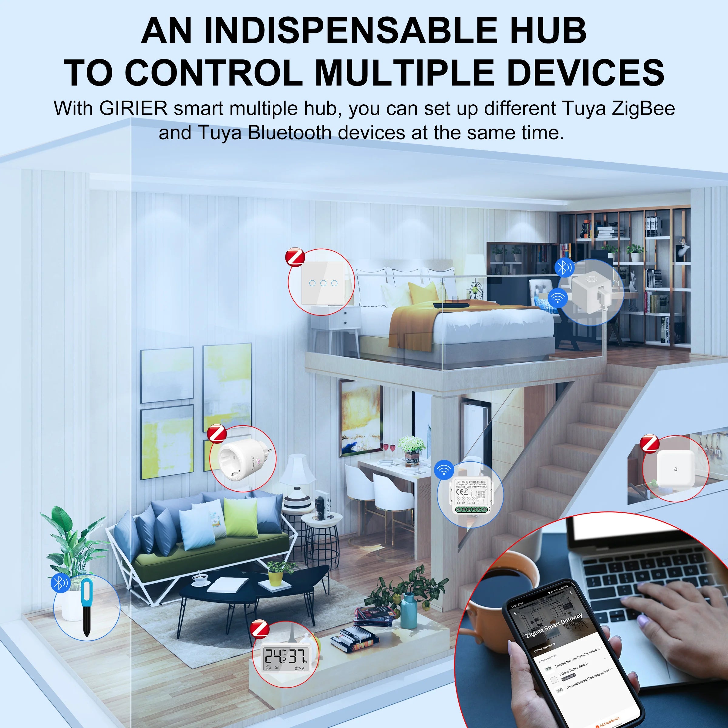 KEMEK Tuya ZigBee Gateway Hub Plug-in Type ZigBee/Bluetooth Multi-mode Gateway Bridge for Smart Home Automation Work with Alexa