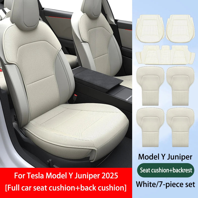 For Tesla ModelY Juniper 2025 PU Seat Cushion Ventilation Comfortable, Four Seasons Universal Split Single Sitting Back row Set