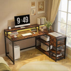L Shaped Desk with Drawers and Storage Shelves, Home Office L Corner Desk with Monitor Stand, 55" x 24" Desktop Computer Desk