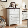 Farmhouse 6 Drawer Dresser, Chest of Drawers for Bedroom, 43.5" Tall Blue Dresser with Roman Column and Metal Handles, Rustic Wo
