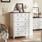 Farmhouse 6 Drawer Dresser, Chest of Drawers for Bedroom, 43.5" Tall Blue Dresser with Roman Column and Metal Handles, Rustic Wo