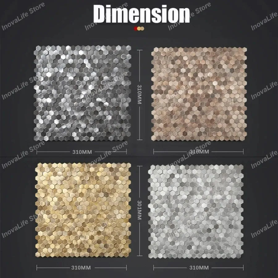 Luxury Metal Stainless Steel Wall Mosaic 3D Bathroom Mosaic Tile Aluminum Hexagon Mosaic Background Wall Sticker Self-adhesive