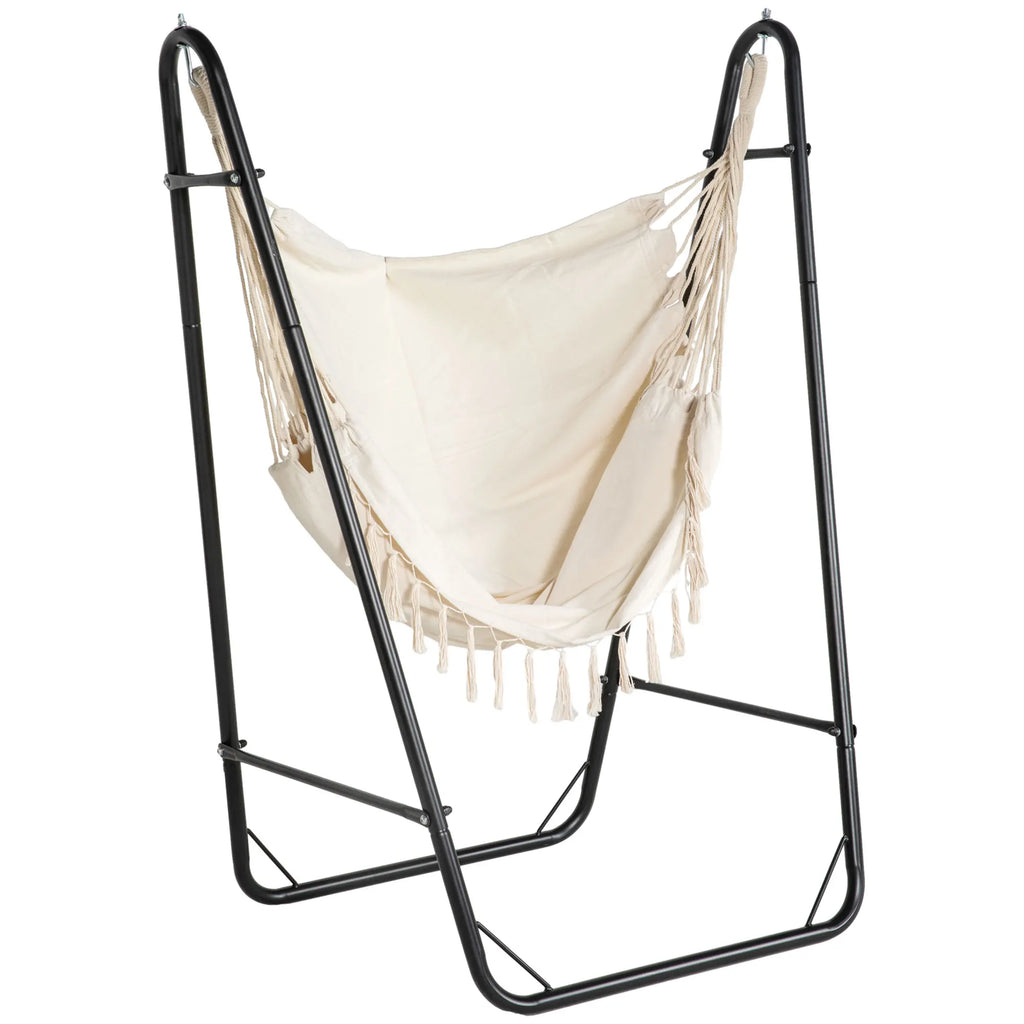 Outsunny Hammock Chair w/ Metal Stand, Hammock Swing w/ Side Pocket