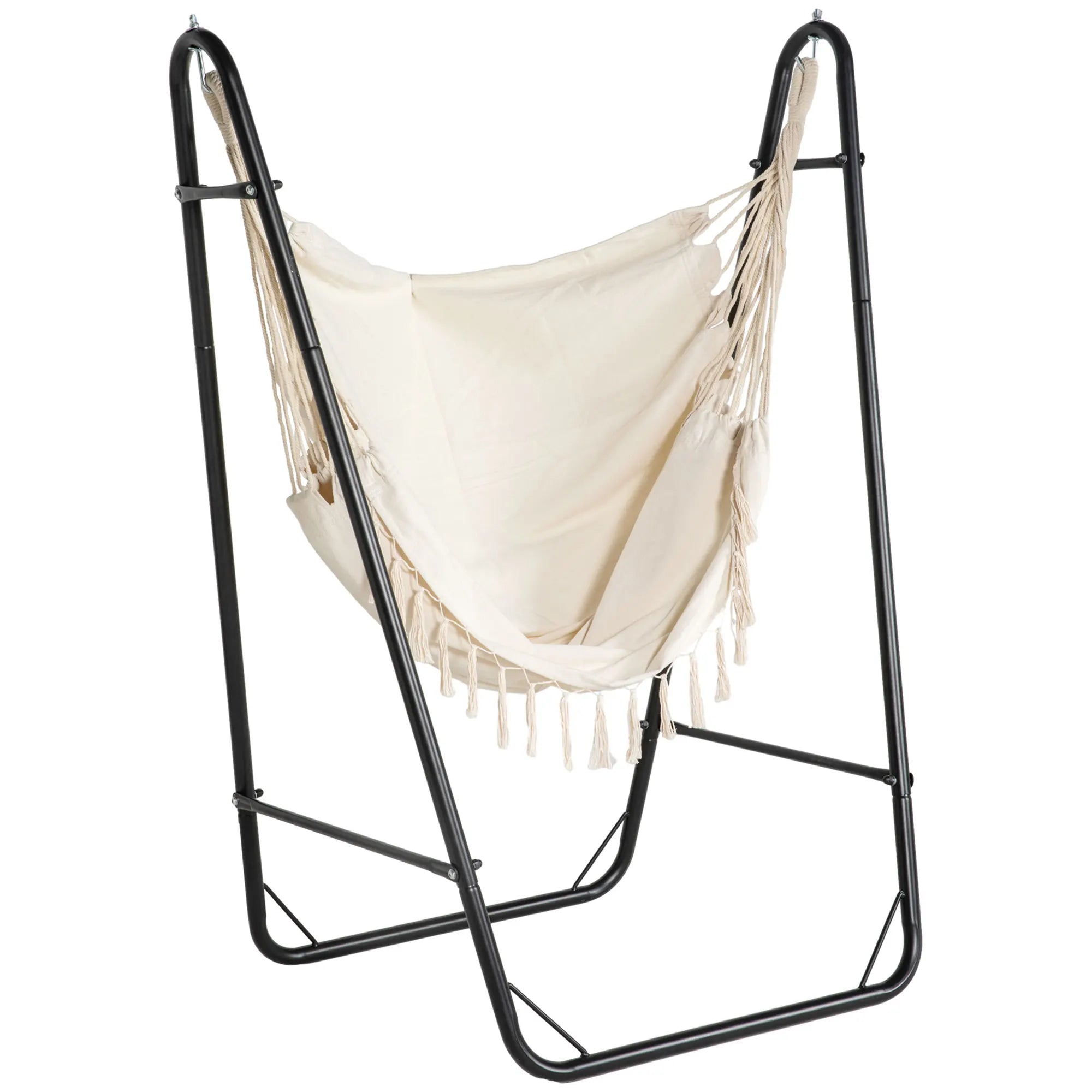 Outsunny Hammock Chair w/ Metal Stand, Hammock Swing w/ Side Pocket
