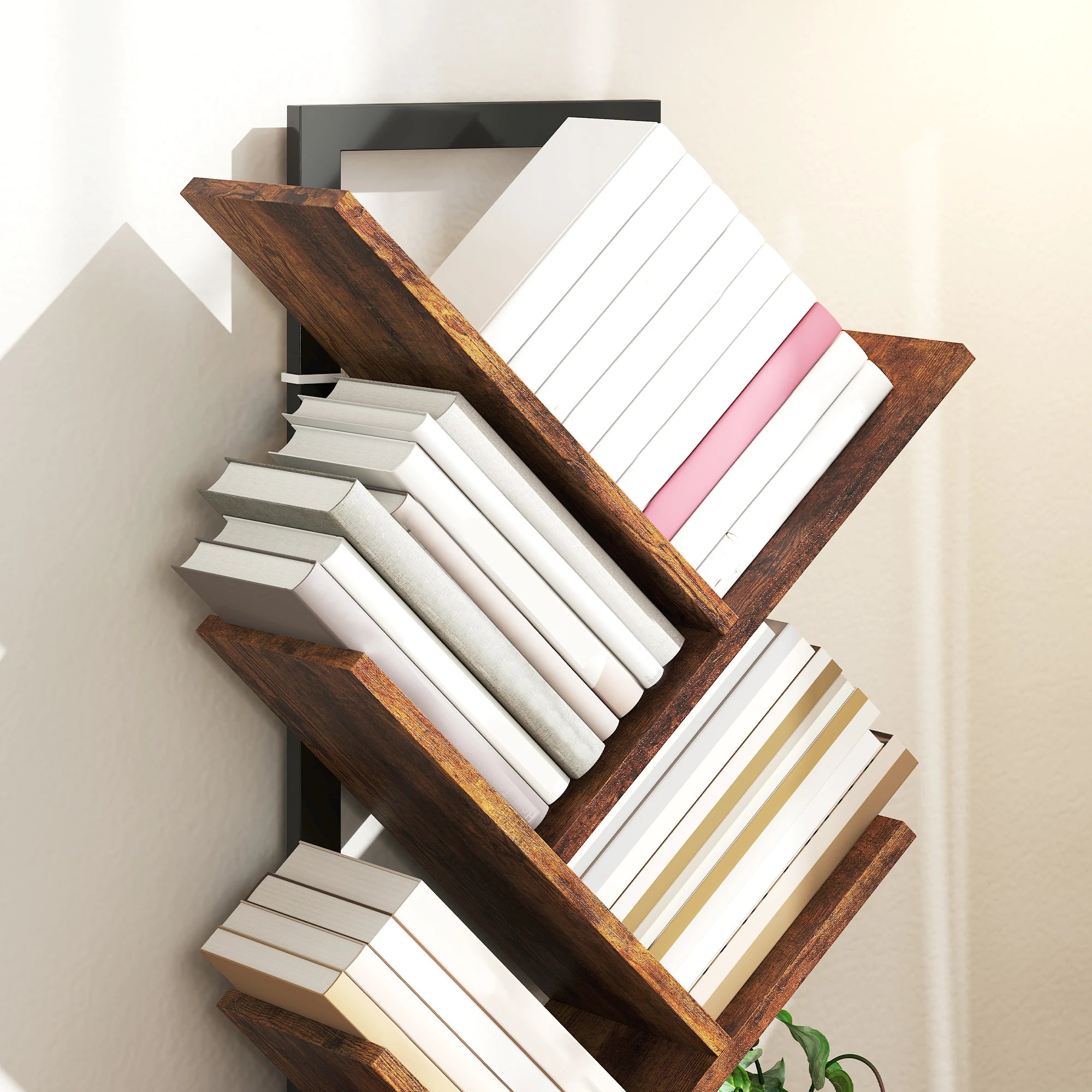 HOMCOM 7-Tier Tree Bookshelf with Steel Frame for Living Room, Rustic Brown
