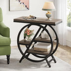 3-Tier Narrow Side Table with Storage, Wood Sofa Side Table with Geometric Metal Frame, Nightstand  for Bedroom, Living Room