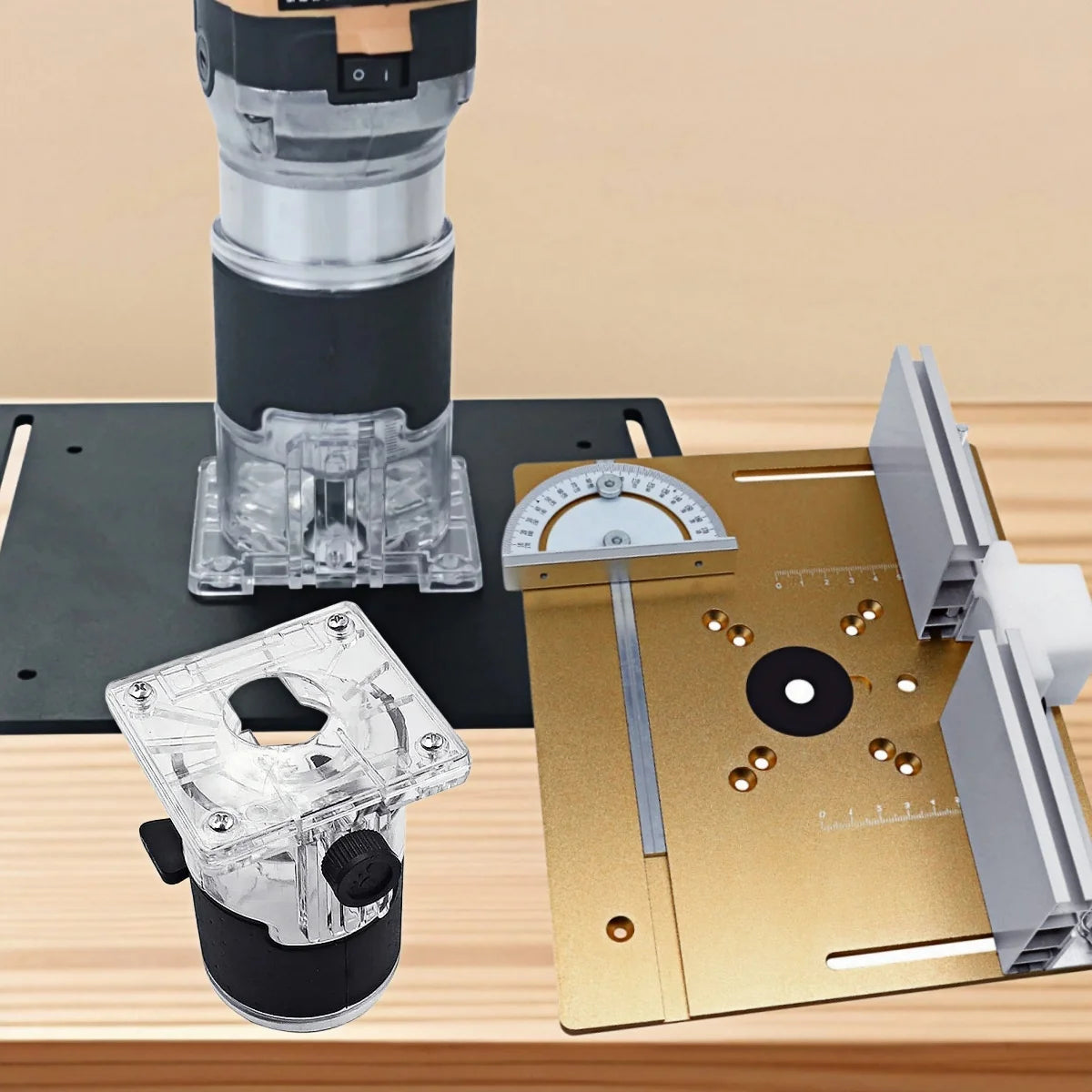 Aluminum Router Table Insert Plate w/ Miter Gauge & Fence, Flip Plate & Router Base, Required for Table Saws Workbenches Trimmer