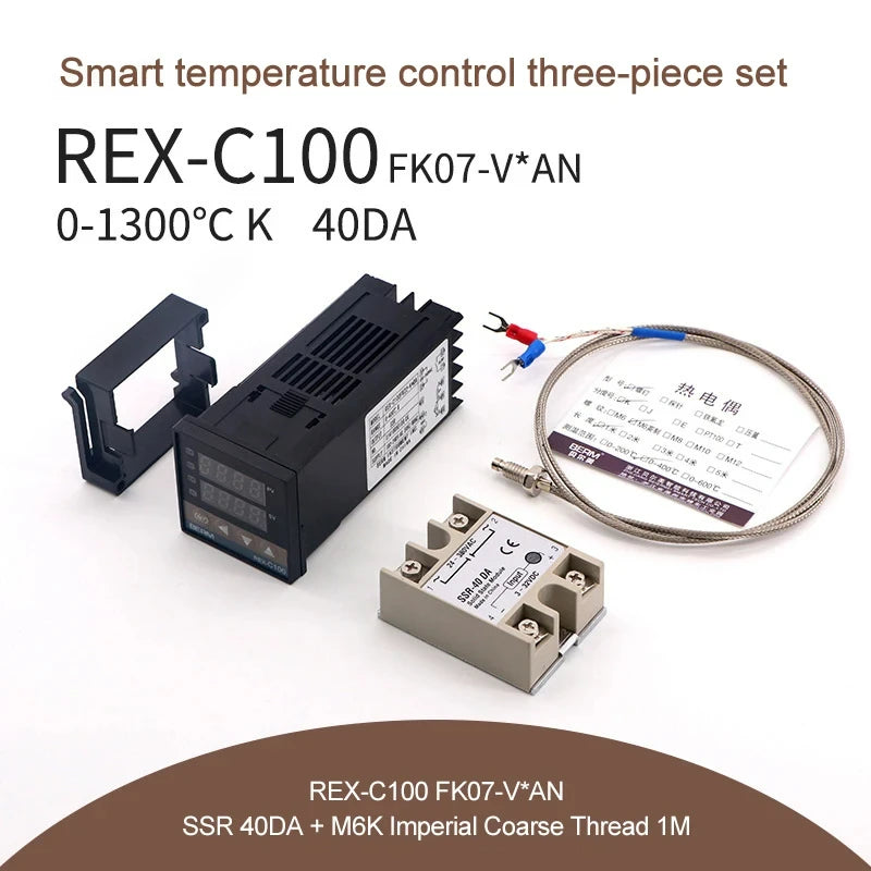 REX-C100 Digital PID Temperature Controller Thermostat SSR output Max.40A SSR Relay K Thermocouple Probe High Quality