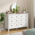 White Dresser for Bedroom, 6 Drawer Dresser with Wide Drawer and Metal Handles, Wood Dressers & Chests of Drawers for Hallway,