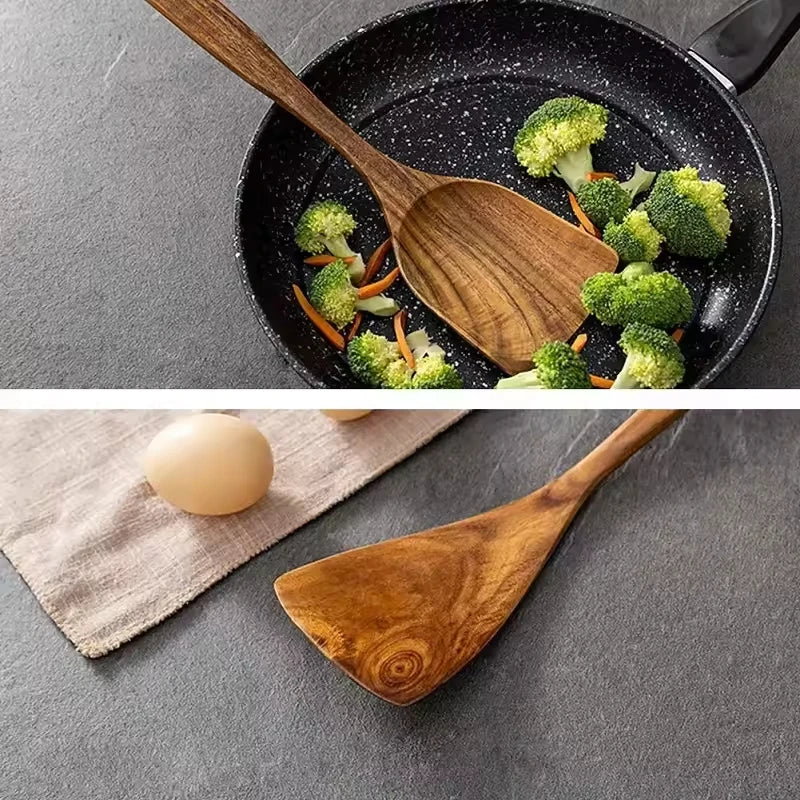 Cooking Tool Sets, Wooden Kitchen Spoons Toolset Wooden Cooking Utensils Spatula, Soup Ladle, Rice Scoop