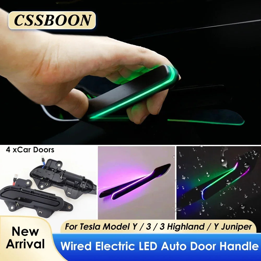 CSSBOON Automatic Door Handle for Tesla Model Y 3 Color LED Light 4 Doors Electric Door Opening Pump Handlebar For New Y Juniper