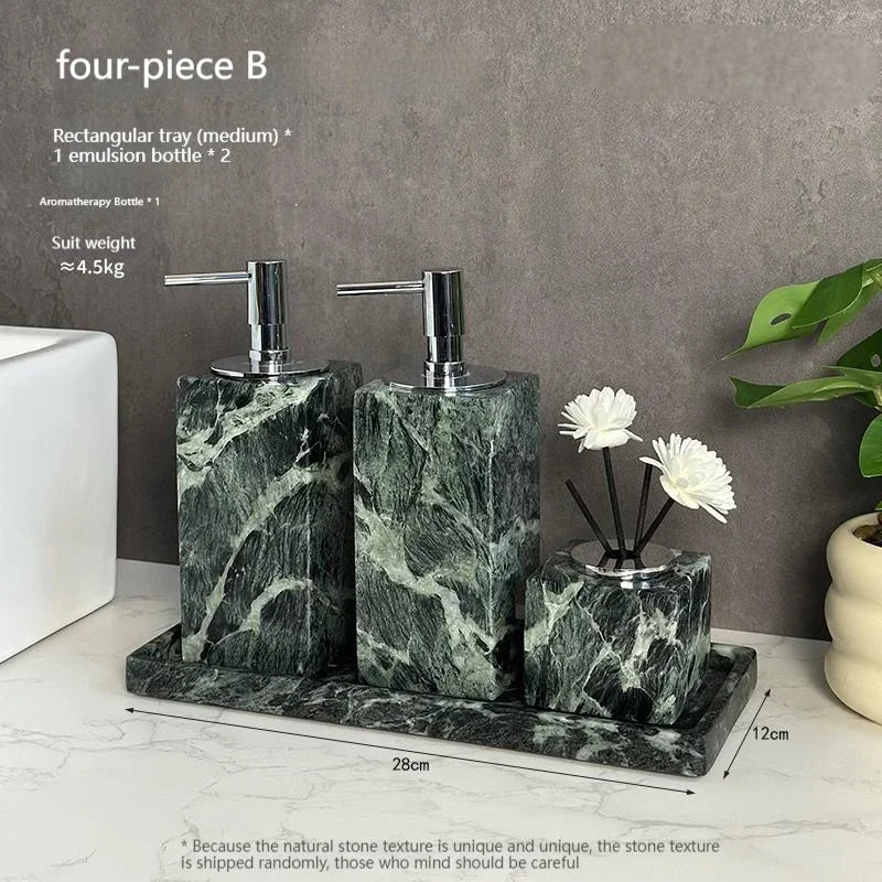 Luxury Marble Bath Set: Shampoo Bottles, Tray & Canister Organizer, Natural Stone Accessories for Home & Hotel Bathroom Decor