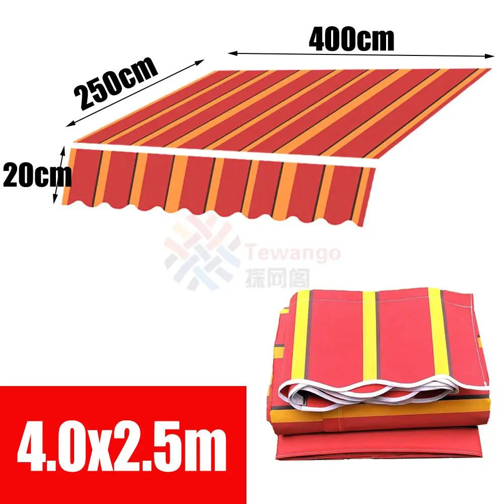 Retractable Patio Awning Replacement Fabric Cloth, Durable Exterior Sunshade, Canopy Cloth, Red and Orange Strips, RV Blind, 10