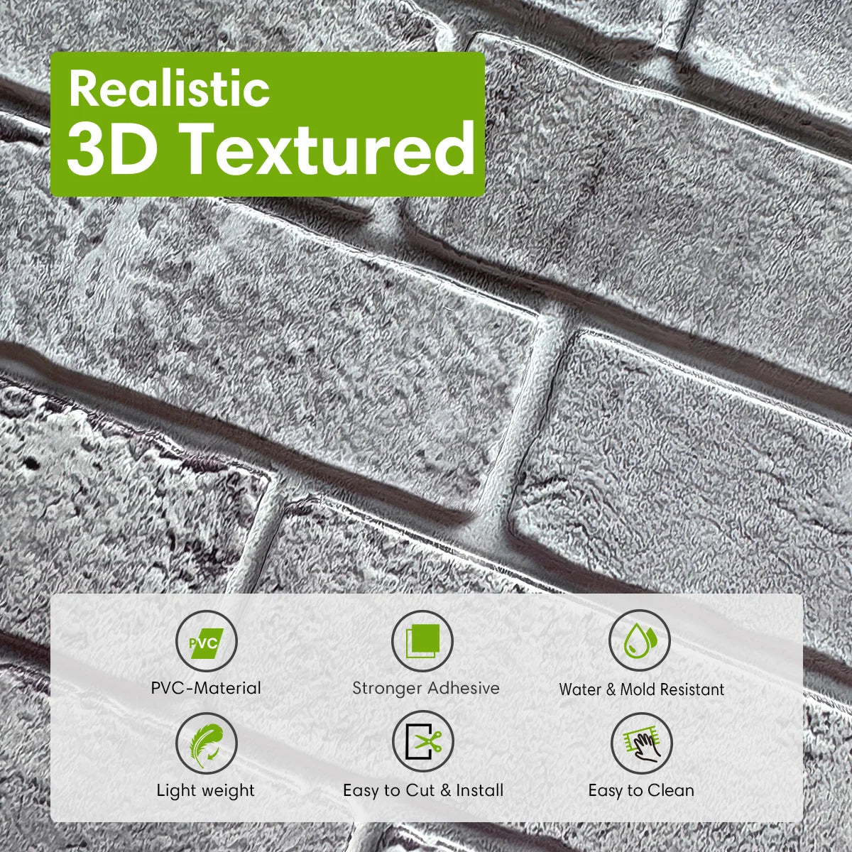 10pcs 3D Natural Grey Faux Brick Peel and Stick Wall Tile,Wall Stickers Living Room,Backsplash Self Adhesive,Wall Decor