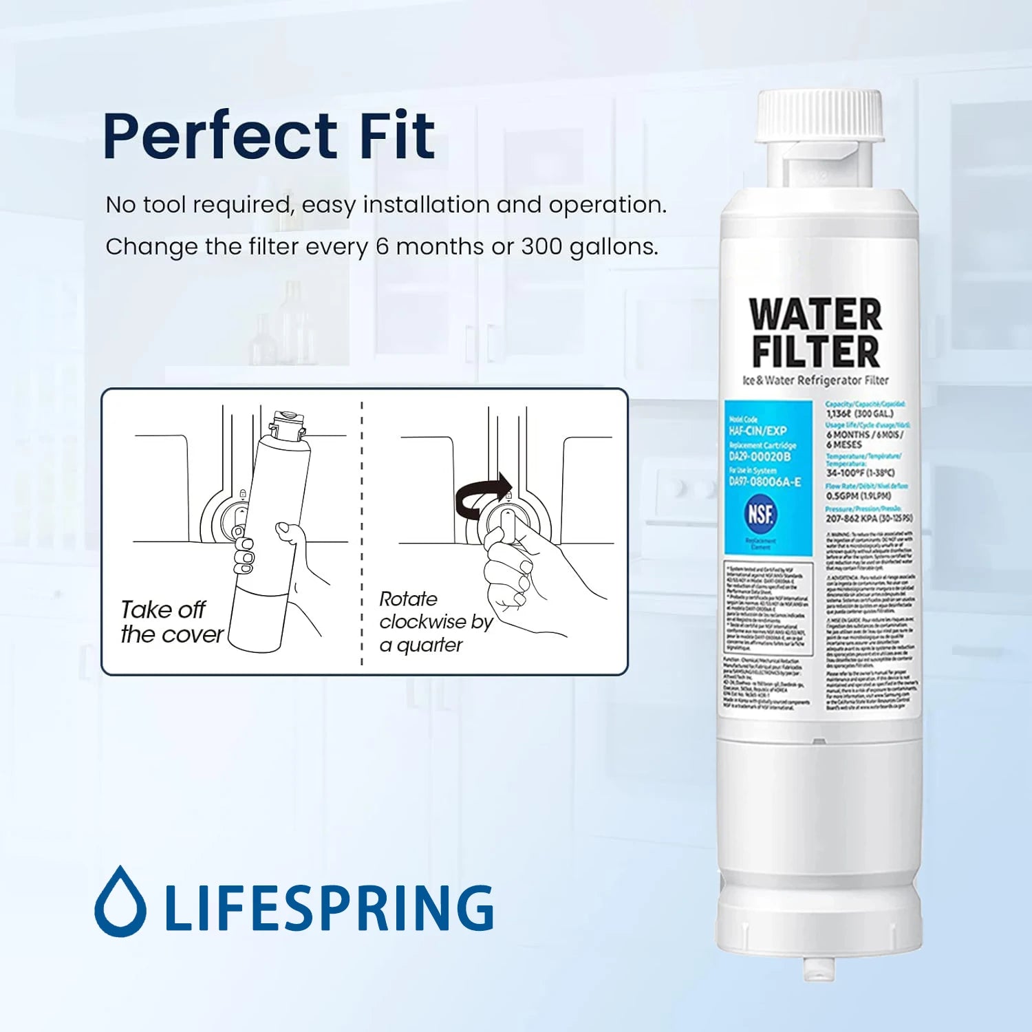 DA29-00020B Refrigerator Water Filter, DA29-00020A/B, DA29-00020B-1, HAF-CIN/EXP, 46-9101, RF4267HARS For French Door Fridge