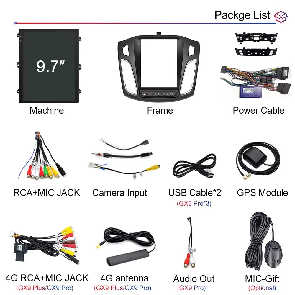 CAIXI GX9 Car Radio Multimedia Player for Ford Focus 3 Mk 3 2011 - 2019 Android 12 2din Carplay Auto Stereo GPS Vertical Tesla
